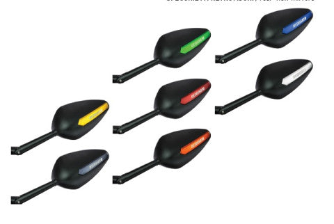 Pair of rearview mirrors with CNC machined colored inserts