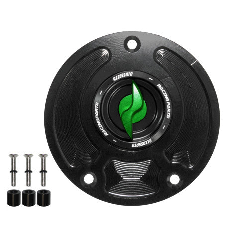 Tank filler cap for Kawasaki motorbikes with quick release machined from billet aluminium