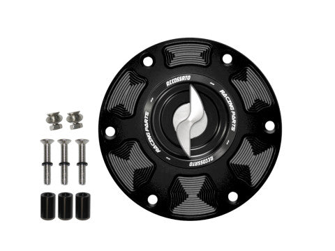Tank filler cap for KTM motorbikes with quick release machined from billet aluminium