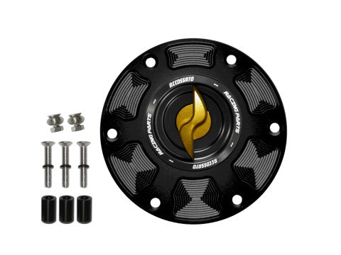 Tank filler cap for KTM motorbikes with quick release machined from billet aluminium