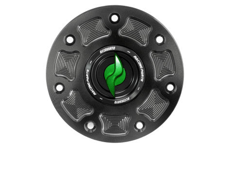 Tank filler cap for Kawasaki motorbikes with quick release machined from billet aluminium