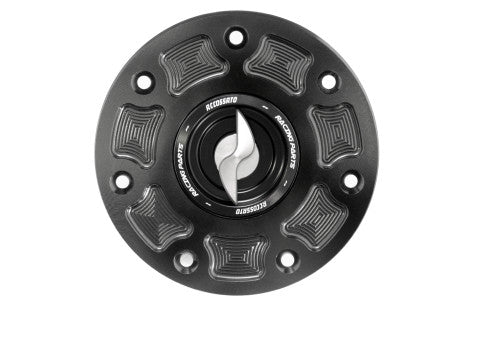 Tank filler cap for Kawasaki motorbikes with quick release machined from billet aluminium