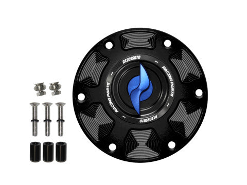 Tank filler cap for MV Agusta motorbikes with quick release machined from billet aluminium