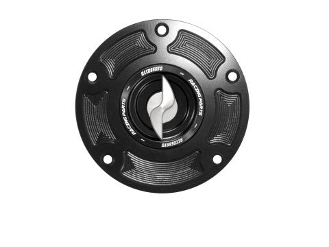 Tank filler cap for Ducati motorbikes with quick release machined from billet aluminium