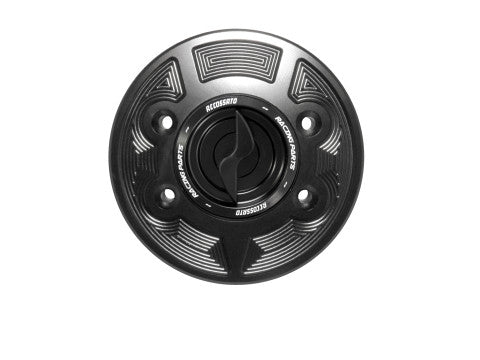 Tank filler cap for BMW motorbikes with quick release machined from billet aluminium