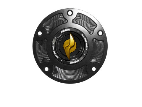 Tank filler cap for Ducati motorbikes with quick release machined from billet aluminium