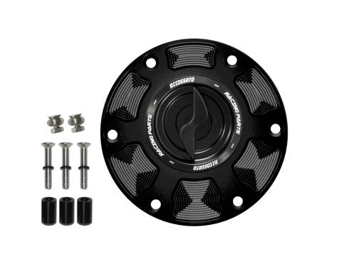 Tank filler cap for MV Agusta motorbikes with quick release machined from billet aluminium