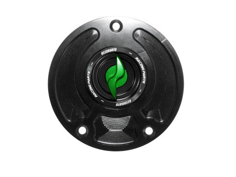 Tank filler cap for Kawasaki motorbikes with quick release machined from billet aluminium