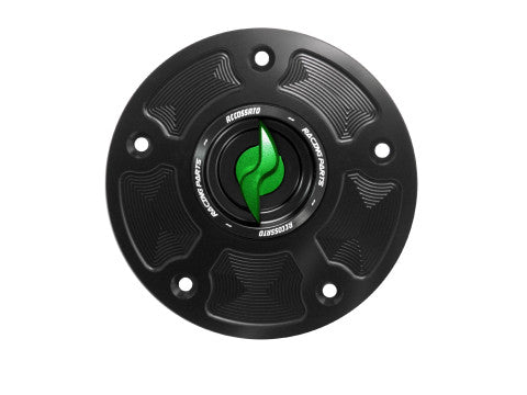 Tank filler cap for Kawasaki motorbikes with quick release machined from billet aluminium