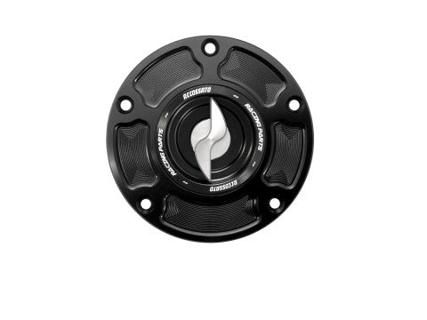 Tank filler cap for Aprilia, Ducati motorbikes with quick release machined from billet aluminium