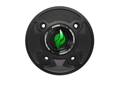 Tank filler cap for Kawasaki motorbikes with quick release machined from billet aluminium