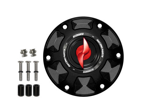 Tank filler cap for MV Agusta motorbikes with quick release machined from billet aluminium